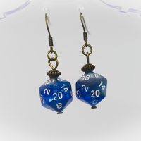 Mini D20 Dice Earrings Dungeons and Dragons Gift Accessory Blue White Bronze