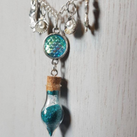 Mermaid Charm Necklace Glitter ocean vial seashells