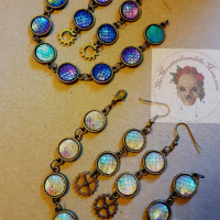 Mermaid / Dragon Scale Bracelet and earrings sets. Bronze and acrylic scales. Steampunk