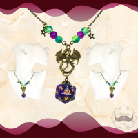Dungeons and Dragons Necklace, D20 Dice Necklace, Dragon Necklace, D&D Gift, Purple, Green, stranger things