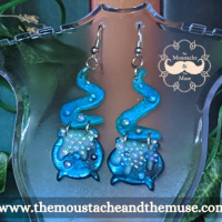 Cauldron Earrings, Glow in the Dark, UV activated, Polymer Clay, Handmade, Halloween, Spooky