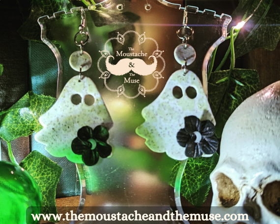 Ghost Earrings, Glow in the Dark, UV activated, Polymer Clay, Handmade, Halloween, Spooky - Image 6