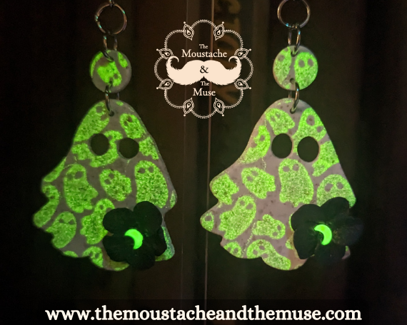 Ghost Earrings, Glow in the Dark, UV activated, Polymer Clay, Handmade, Halloween, Spooky