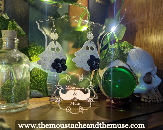 Ghost Earrings, Glow in the Dark, UV activated, Polymer Clay, Handmade, Halloween, Spooky - Image 3