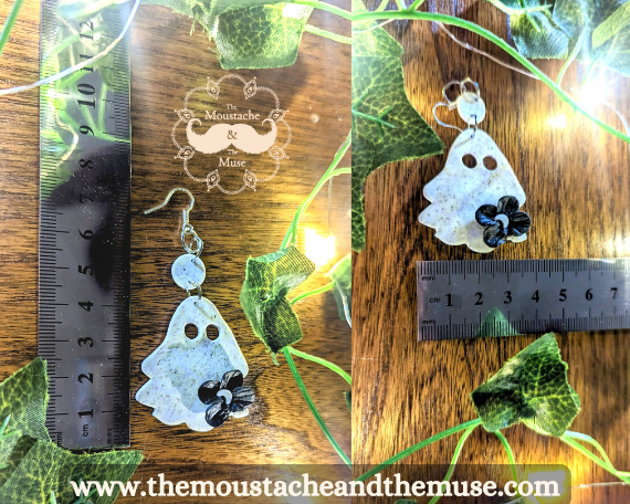 Ghost Earrings, Glow in the Dark, UV activated, Polymer Clay, Handmade, Halloween, Spooky - Image 2